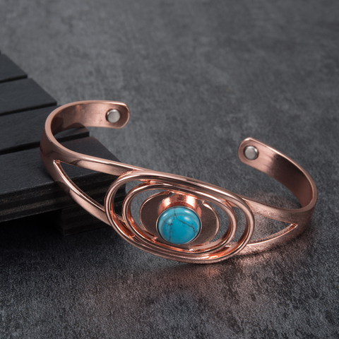 Vinterly-pulsera magnética de cobre con piedra azul Ovalada para mujer, brazalete abierto Ajustable ► Foto 1/6