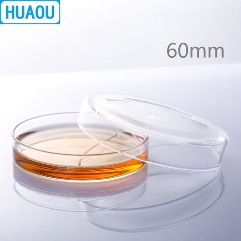 HUAOU 60mm Petri cultivo bacteriano plato borosilicato 3,3 vidrio equipo de la química del laboratorio ► Foto 1/4