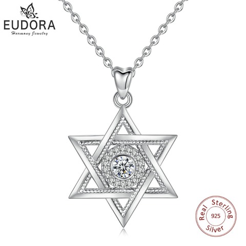 EUDORA 925 Estrella de Plata de ley de David y Zirconia cúbica colgante collar moda hexagrama CZ joyería para regalo de aniversario D334 ► Foto 1/6