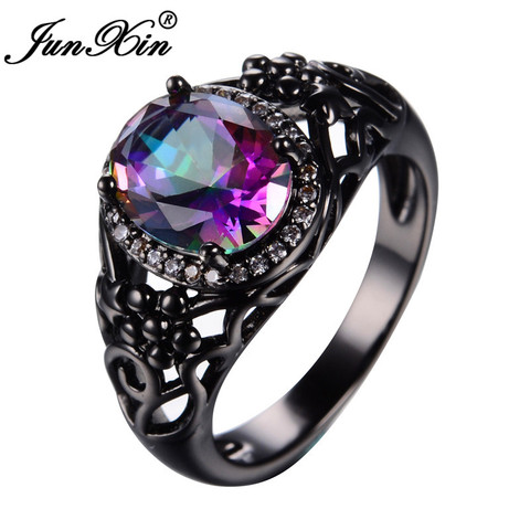 JUNXIN-Anillo de plata de primera ley con forma de mariposa para hombre y mujer, sortija, plata esterlina 925, Circonia cúbica, zirconia, circonita, zirconita, color negro, dorado, estilo Mystic Fire Stone Marquesa ► Foto 1/6