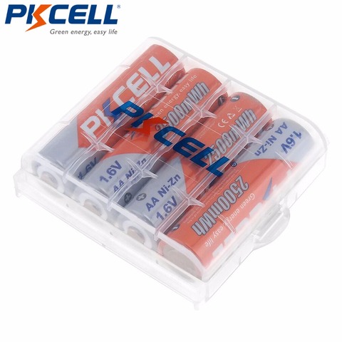 PKCELL 4 piezas Ni-Zn 2500mWh Bateria AA baterías 1,6 V níquel-Zinc batería recargable AA + 1 piezas batería caso duro de almacenamiento cajas ► Foto 1/5