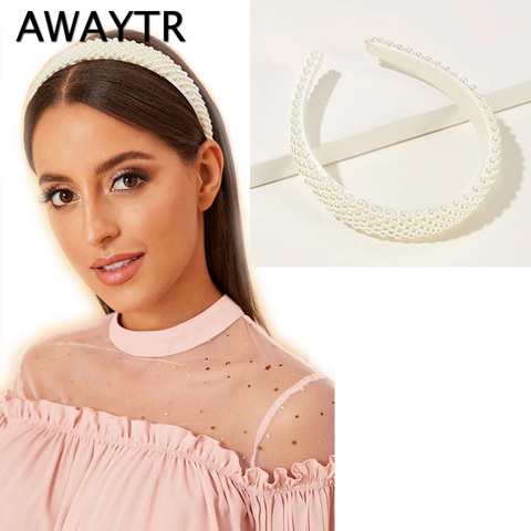 AWAYTR-Diadema con diseño de perlas para mujer, bandana blanca para niña, tocado, accesorios para el cabello de boda ► Foto 1/6