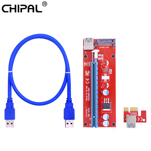 CHIPAL-Tarjeta elevadora VER007S 0,6 M PCI-E, 007S PCIE PCI Express, adaptador de 1X a 16X, Cable USB 3,0, alimentación SATA para minería de Bitcoin ► Foto 1/6