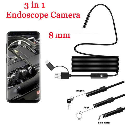 Cámara endoscópica 3 en 1 de 8mm, Mini videocámaras USB, impermeable, 6 LED, inspección por boroscopio, cámaras, endoscopio para teléfono inteligente Android ► Foto 1/1