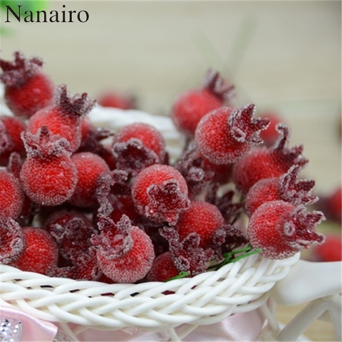 Mini fruta de Granada de cristal falso, 50 Uds., bayas pequeñas, flores artificiales, estambre de cereza roja, decoración de boda y Navidad ► Foto 1/6