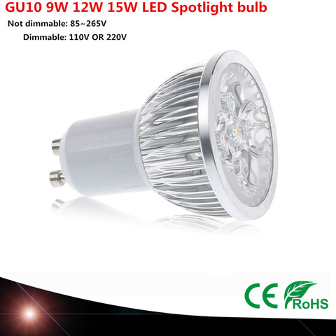 Bombilla LED GU10 de alta calidad, lámpara LED regulable de 9W, 12W, 15W, 110V, 220V, Bombilla blanca cálida/pura/fría, iluminación de ángulo de 60 haz, 10X ► Foto 1/6