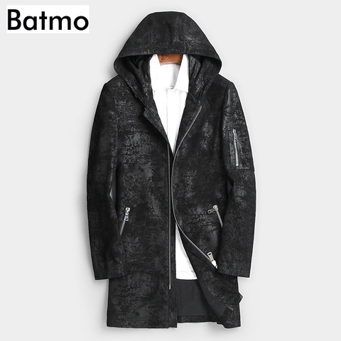 Batmo-gabardina larga con capucha de piel de oveja para hombre, chaquetas de piel auténtica para otoño, 2022 ► Foto 1/1