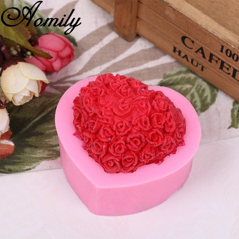 Aomily-Molde de silicona con forma de rosa 3D para jabón, molde de silicona con forma de corazón, vela, moldes de arcilla polímeros, artesanías, herramienta de Base de jabón ► Foto 1/6
