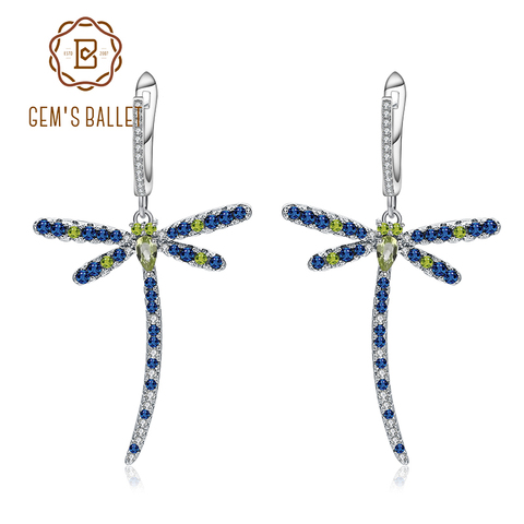 GEM'S BALLET-pendientes de libélula de peridoto Natural para mujer, de Plata de Ley 925, Pendientes colgantes Punk góticos Vintage para mujer, joyería de fiesta ► Foto 1/6