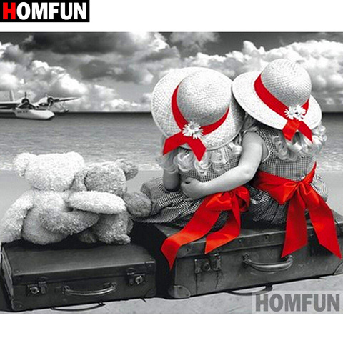 HOMFUN-cuadro cuadrado/redondo de niñas en la playa, De diamantes, 5D, bordado, decoración del hogar A20023 ► Foto 1/6