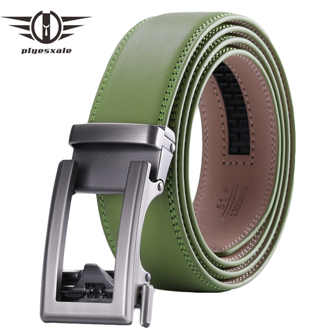 Cinturón de piel auténtica para hombre, hebilla de trinquete automática, color marrón, café, negro, verde, marca de lujo, B64 ► Foto 1/6