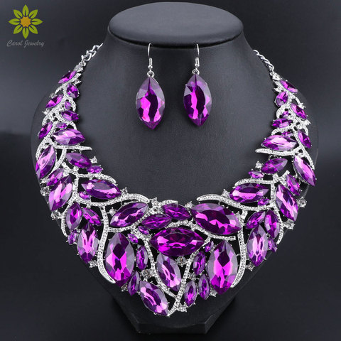 Conjunto de joyería nupcial para mujer, conjunto de collar y pendientes de compromiso para boda, para novia, fiesta, disfraz, decoración, joyería ► Foto 1/6