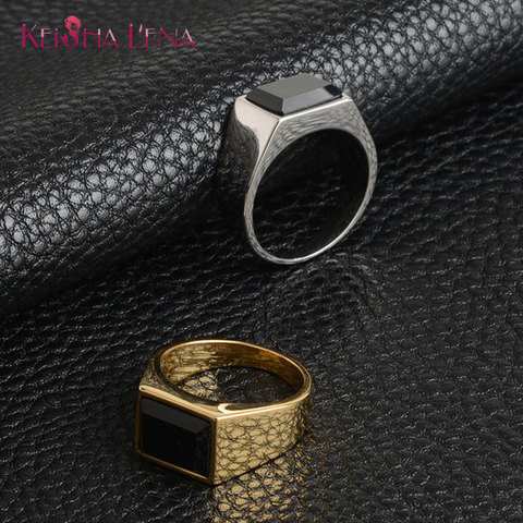 Anillos de mujer de marca de moda de alta calidad Color oro/plata anillo de acero inoxidable negro gran rectángulo piedra anillos de hombre accesorio ► Foto 1/6