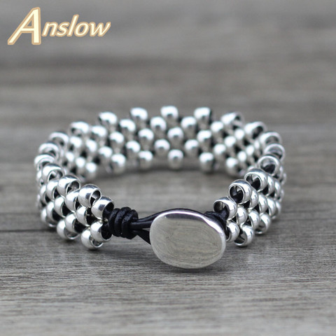 Anslow nuevo diseño creativo de la marca de moda de calidad superior de hilo de perlas de plata de cuero brazaletes de pulsera mejor amigo LOW0645LB ► Foto 1/5
