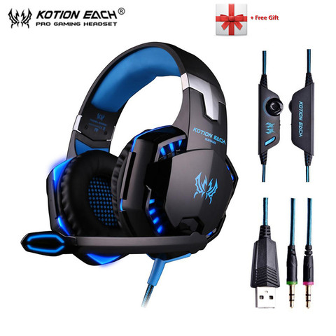 KOTION cada G2000 G9000 auriculares de juego jugador auricular estéreo Deep auriculares de bajos con cable con micrófono de luz LED para PC PS4 X-BOX ► Foto 1/6