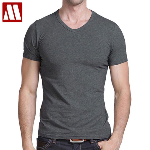 MYDBSH informal-Camiseta de manga corta para hombre, camisetas con cuello en V, color sólido, algodón, negro/gris/verde, 2022 ► Foto 1/6