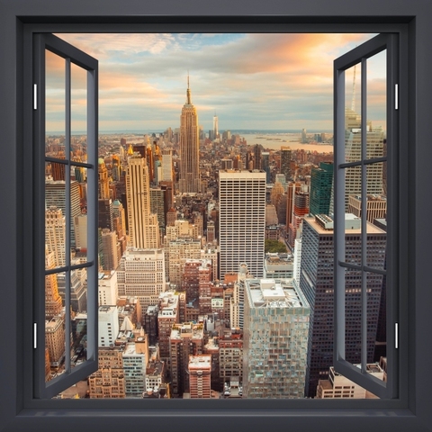Marco de ventana de paisaje de Nueva York, Mural de vinilo para dormitorio, calcomanías de pared, color negro, 3D, pegatina para pared de Navidad ► Foto 1/2