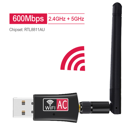 Adaptador wifi USB inalámbrico AC600, banda Dual, 600Mbps, 2,4 GHz, 5GHz, WiFi, con antena de ordenador, receptor de tarjeta de red de ordenador, 802.11b/n/g/ac ► Foto 1/5