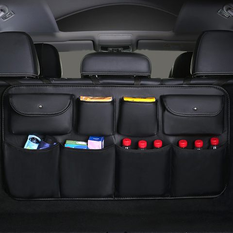 Bolsa de almacenamiento para asiento trasero de coche de cuero PU, organizador de maletero de coche, accesorios de coche de remolque automático, varios usos, novedad de 2022 ► Foto 1/6