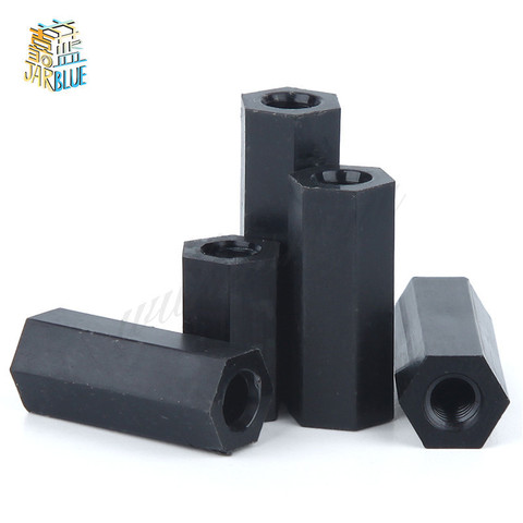 Tornillos de espaciado negro M2 M2.5 M3 M4, separador de nailon hexagonal, cabeza plana, doble paso, nailon, plástico, 100 Uds. ► Foto 1/3