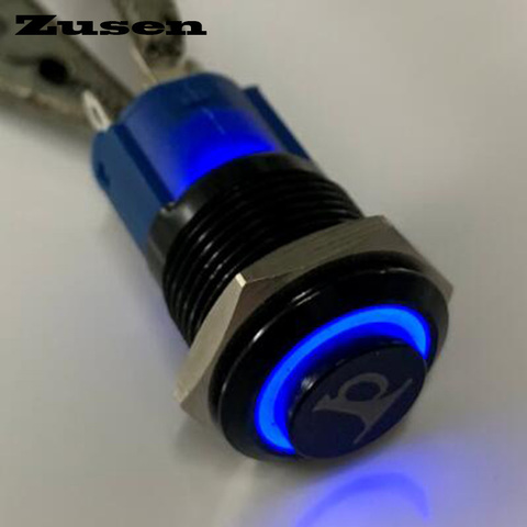 Zusan 16mm interruptor momentáneo de botón iluminado con anillo de cabeza alta sin fijación (ZS16F-11E/B/12V/A con símbolo de bocina) ► Foto 1/4