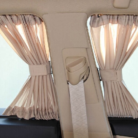 Parasol elástico para ventana lateral de coche, cortina con cable elástico, color negro, Beige y gris, 2x50L ► Foto 1/6