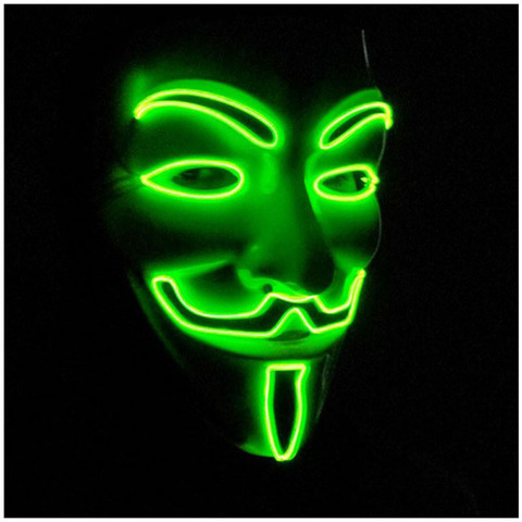 Máscara de Vendetta parpadeante para fiesta de Halloween, mascarilla de baile con iluminación, 10 colores, EL Horror ► Foto 1/6