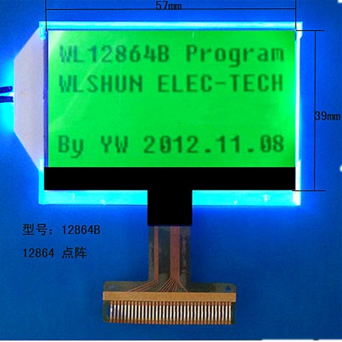 Pantalla LCD de matriz de puntos 12864B, tamaño de pantalla de 57mm × 39mm, 12864, COG personalizable, 0,8mm, paso de 34 pines ► Foto 1/1