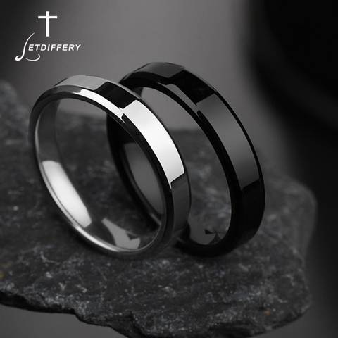 Letdiffy-Anillos sencillos de 4mm para mujer, anillos de acero inoxidable negro para hombre, anillos para regalos de cumpleaños ► Foto 1/5