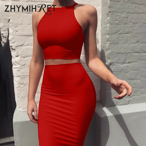 ZHYMIHRET 2022 Sexy de verano de dos piezas vestido Tops vaina set Mini vendaje vestido sin mangas del vestido de fiesta Vestidos de traje de mujer ete ► Foto 1/6