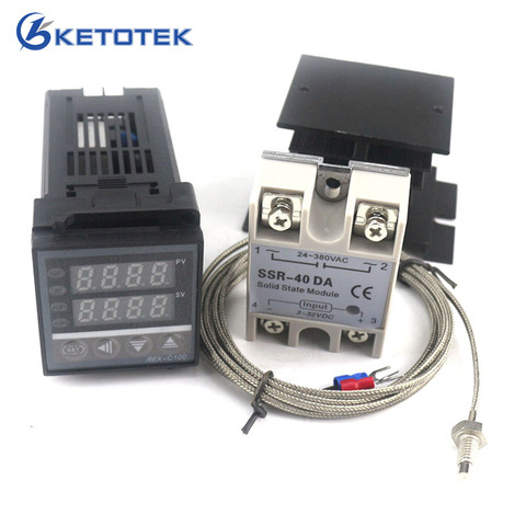 Doble controlador de temperatura Digital PID Kit de termostato de REX-C100 con SSR-40DA disipador de calor calidad K Sonda de termopar ► Foto 1/6