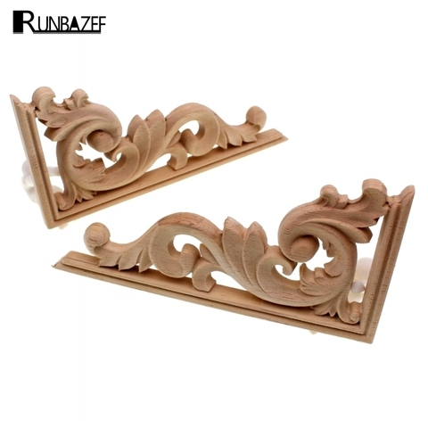 RUNBAZEF-Apliques de madera maciza tallados, flores largas, accesorios decorativos para muebles, hogar, Artesanato ► Foto 1/6