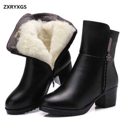 ZXRYXGS marca botas zapatos de mujer botas de invierno 2022 nuevos zapatos de moda de lana invierno botas de nieve zapatos de cuero Real de mujer botas ► Foto 1/6