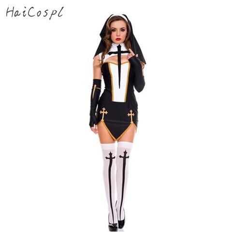 Disfraz de monja Sexy de Pascua para mujeres adultas Cosplay de Halloween fiesta de hermana de chica elegante con medias con capucha ► Foto 1/6