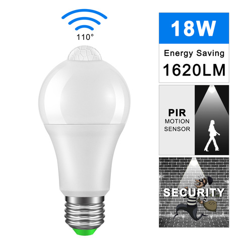 IP42 LED foco con sensor PIR E27 12W 18W AC 220V 110V Luz Para horas nocturnas bombilla día luz de la noche la lámpara con sensor de movimiento para la iluminación del hogar ► Foto 1/6