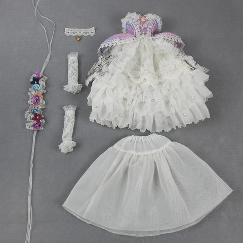 Ropa por sólo 1/4 bjd 45 cm muñeca rosa púrpura vestido de flor diadema collar elegante lolita traje Forturn días chica regalo ► Foto 1/6