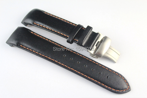 Correa de cuero genuino para reloj, pulsera de alta calidad con hebilla de mariposa, Color Naranja, Negro de punto, suave, 22mm, T035407A T035410 ► Foto 1/6