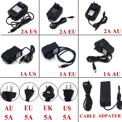 Adaptador de corriente 1A 2A 5A para tira Led, 12W 24W 60W cc 12V, transformador de voltaje con enchufe para UE, EE. UU., Reino Unido, AU, Controlador Led de fuente de alimentación ► Foto 1/4