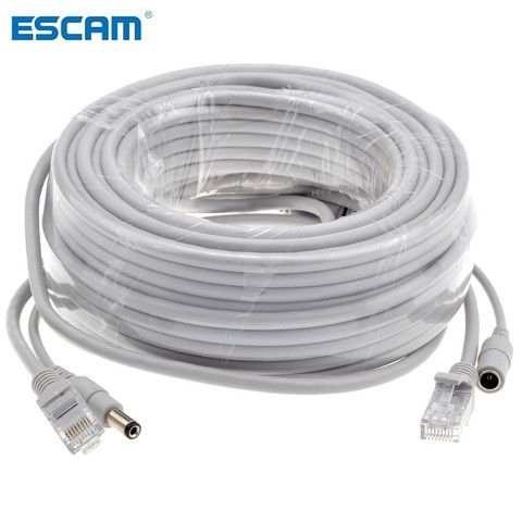 ESCAM-Cable Ethernet RJ45 + DC, Cable de red Lan para sistema de cámaras IP, 5M/10M/15M/20M/30M opcional, CAT5/CAT-5e ► Foto 1/6