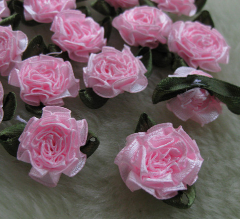 10 Uds raso Color rosado flores de lazo Clavel apliques de costura/Arte/de la boda muchas ► Foto 1/1