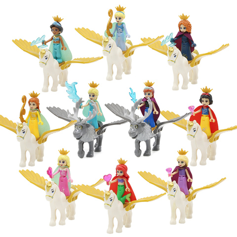 10 unids/lote caliente princesa con caballo volador chica Cenicienta sirena muñeca Animal juegos de bloques de construcción Juguetes ► Foto 1/6