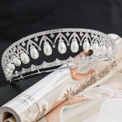 Diadema de corona grande para mujer, Tiara nupcial de circonia cúbica clásica, accesorios de joyas para el pelo CH10080 ► Foto 1/6