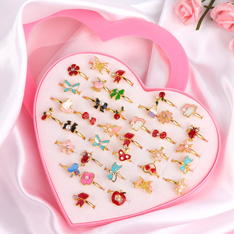 Conjunto de 36 anillos de amor para niños, sortijas con diseño de flores y animales, joyería para niñas ► Foto 1/6