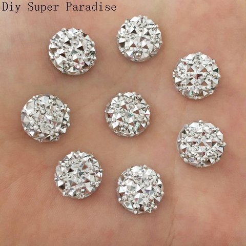 Artesanato 40 piezas 12mm redonda de resina Flatback diamantes de imitación boda botones joya accesorio/plata F159 ► Foto 1/6