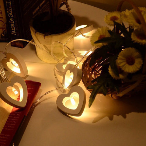 Tira de luces LED de Navidad, corazón de amor de madera, boda, hogar, jardín, Chico, evento romántico para estudiante, suministro de decoración para fiesta ► Foto 1/6