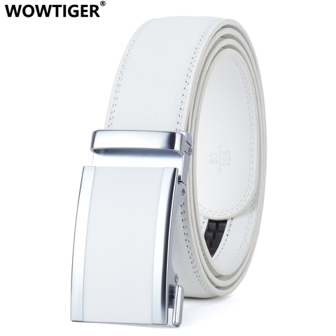 WOWTIGER-Cinturón de aleación con hebilla automática para hombre, cinturón de cuero de lujo, color blanco ► Foto 1/6