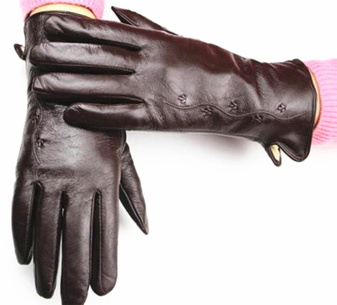 Guantes de cuero con cadena para mujer, guantes de piel de oveja con forro polar, varios colores, cálidos, para otoño ► Foto 1/1