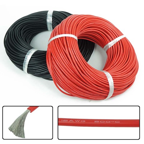 Cable de silicona blando y resistente al calor, Cable de conexión de 5 metros, rojo + 5 metros, Color negro, 10AWG, 12AWG, 14AWG, 16AWG, 18awg, alambre de Gel de sílice ► Foto 1/4