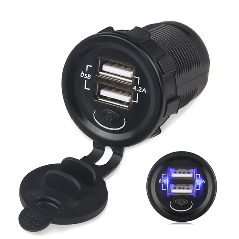 Adaptador de cargador de coche USB Dual de 5V y 2.1A, con interruptor de encendido y apagado, 12V y 24V, para coche, barco, camión, moto, cargador para teléfono inteligente iphone ► Foto 1/6