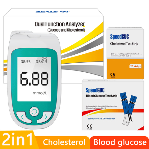 Medidor de glucosa en sangre 2 en 1, glucómetro multifunción con tiras de prueba y lancetas, sistema de monitoreo de colesterol y Diabetes ► Foto 1/5